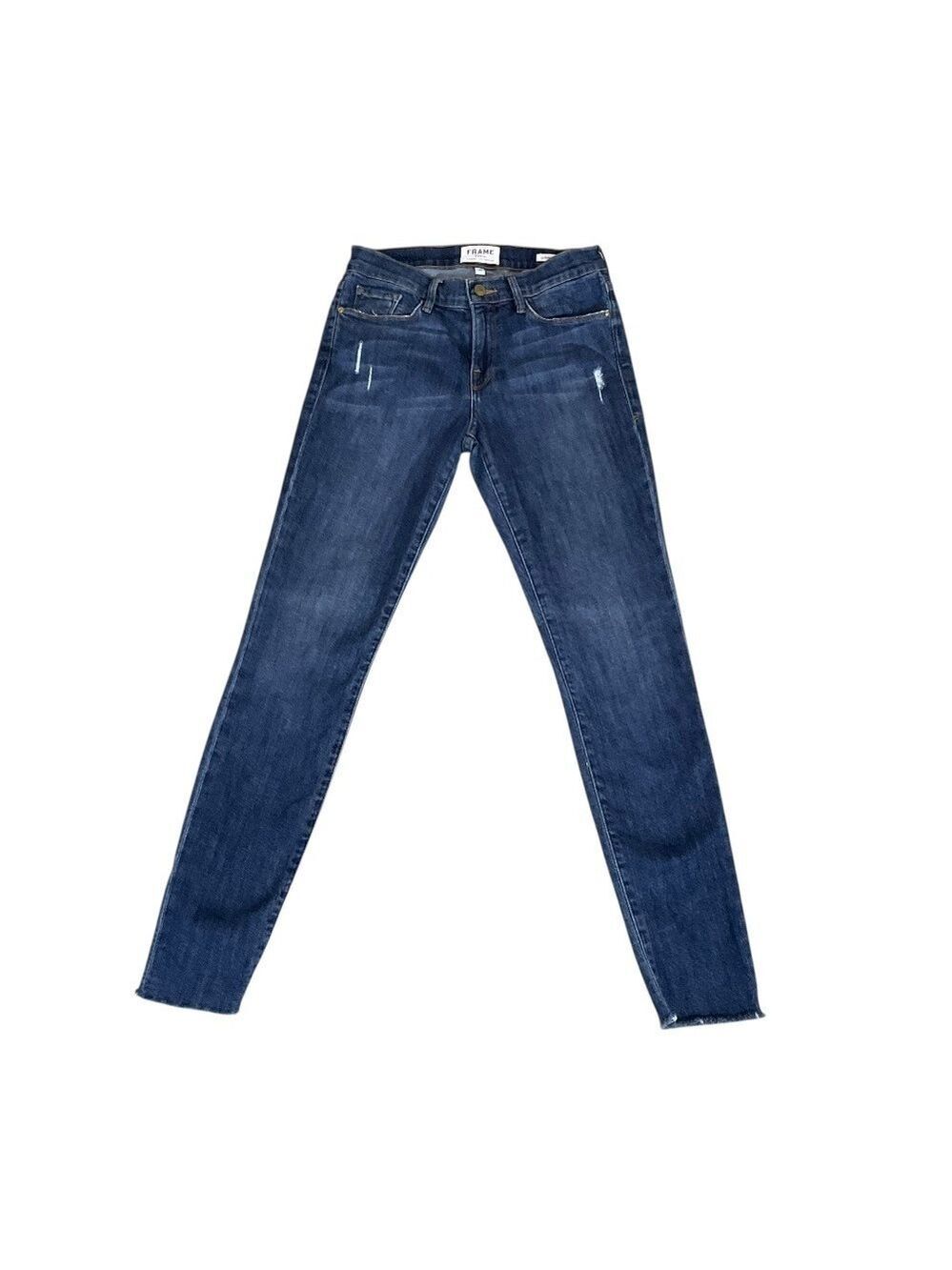 FRAME Le Skinny de Jeanne Women’s Skinny Jeans Size 28 Dark Wash Distressed Raw